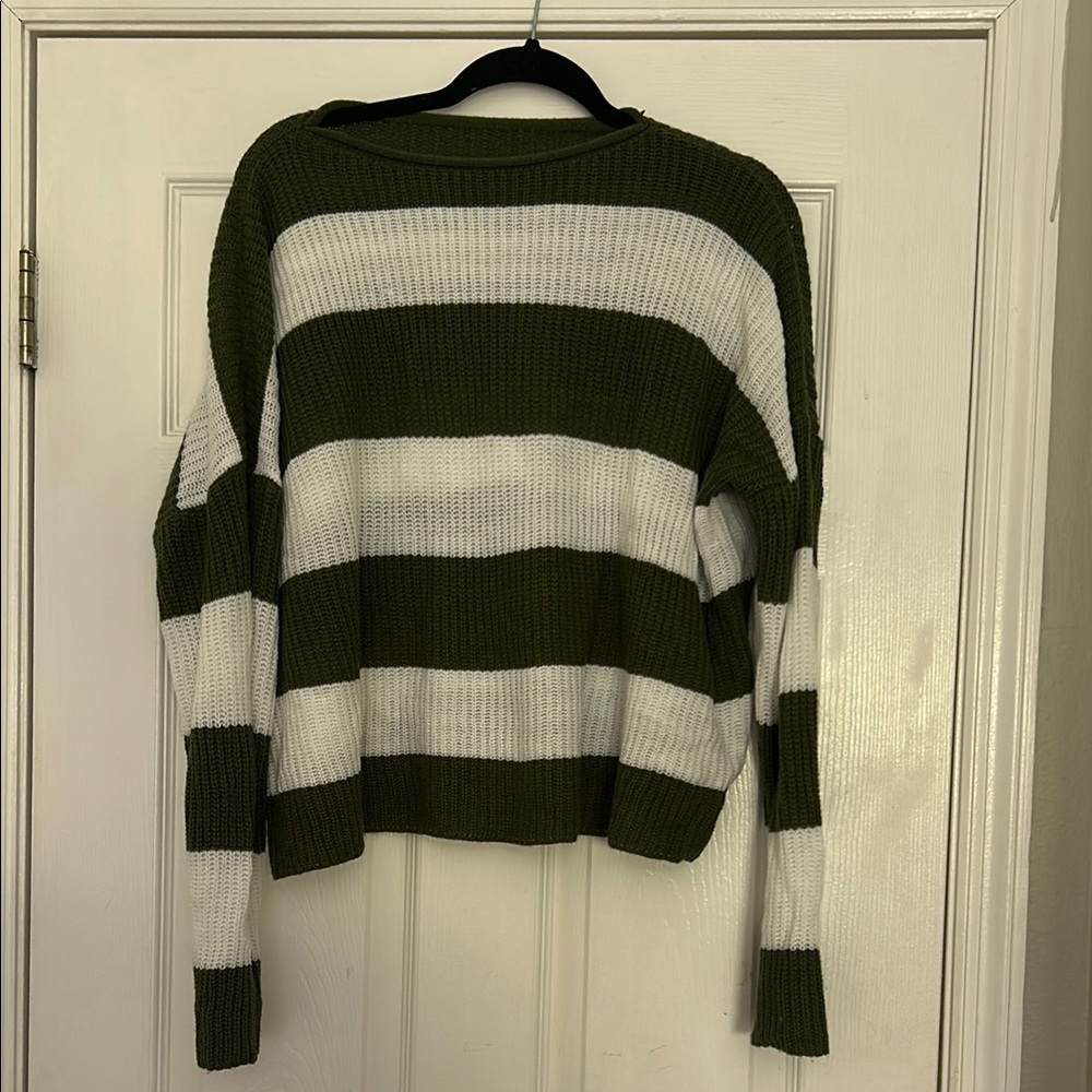 Striped Green and White Women's Sweater